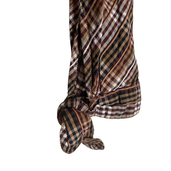 Veronica Beard Isabel Brown Plaid Puff Long Sleeve Mock Neck Top Size 2 - Picture 9 of 15